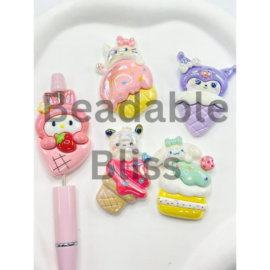 Large Sanri Kurom HK Cartoon Dessert Ice Cream Cake UV Coating Acrylic Beads, Random Mix