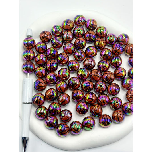 UV Coating Sports Basketball Acrylic Beads, 16MM