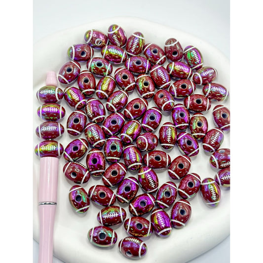 Football Beads, American Football Acrylic Beads with UV Coating, Glossy Brown, Size 17mm by 12mm