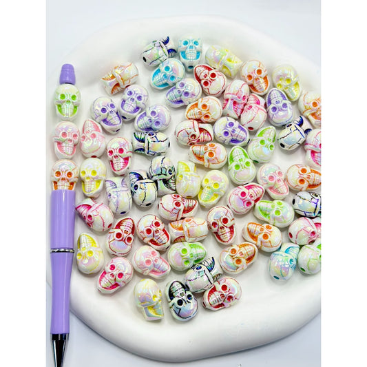 UV Coating Skeleton Skull Head Acrylic Beads, Random Mix, 20MM by 13MM