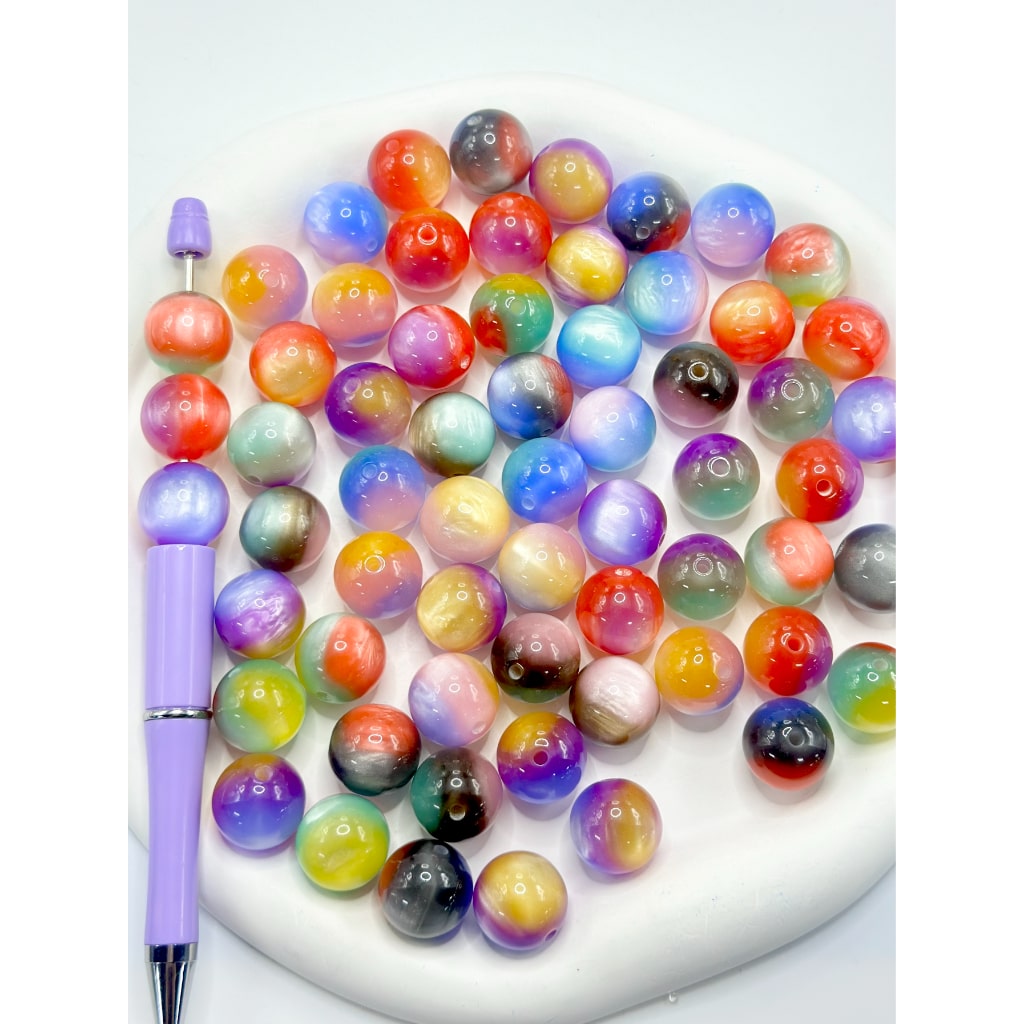 Cat Eye Style Acrylic Beads in 3 Colors, Random Mix, 16MM