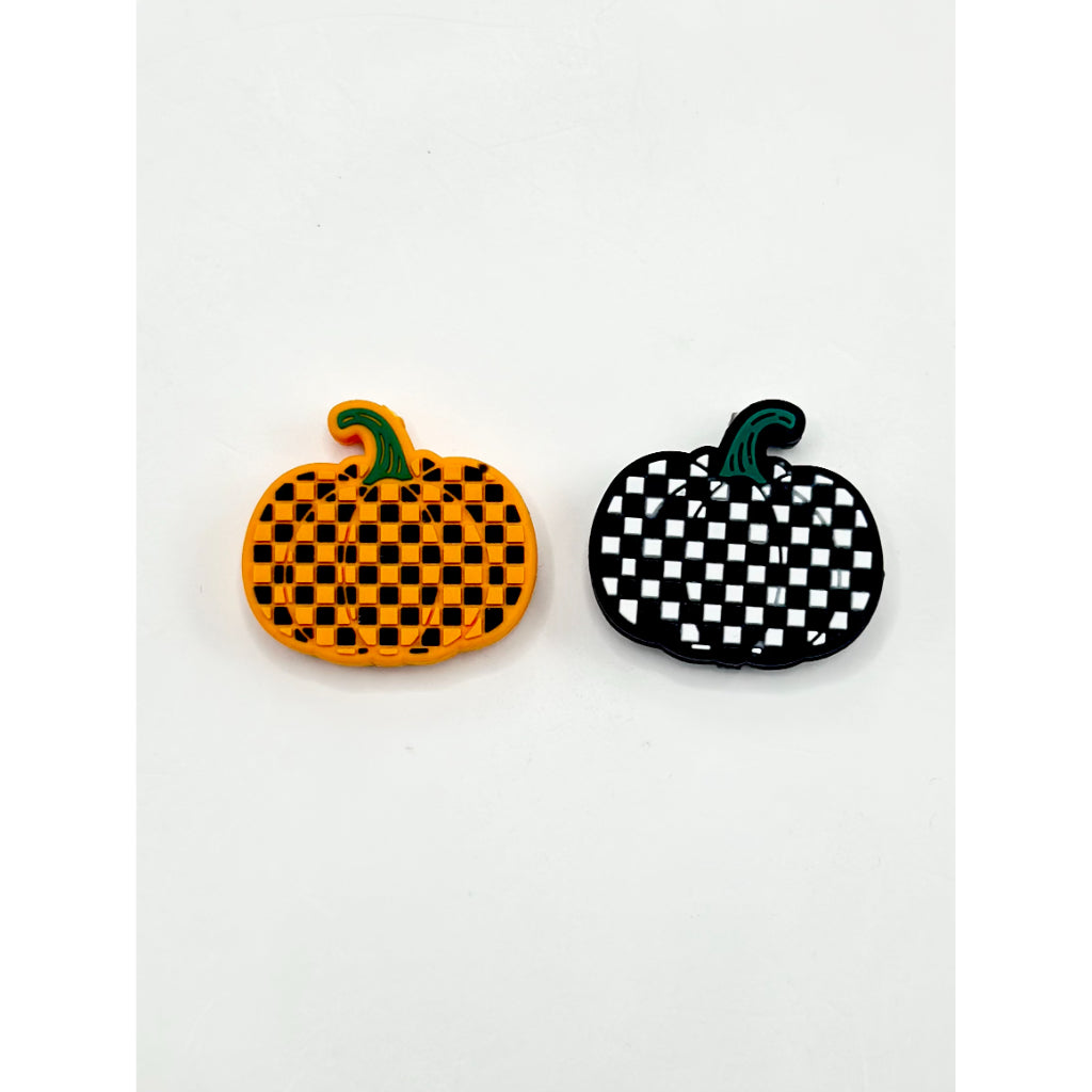 Halloween Pumpkin with Checker Silicone Focal Beads