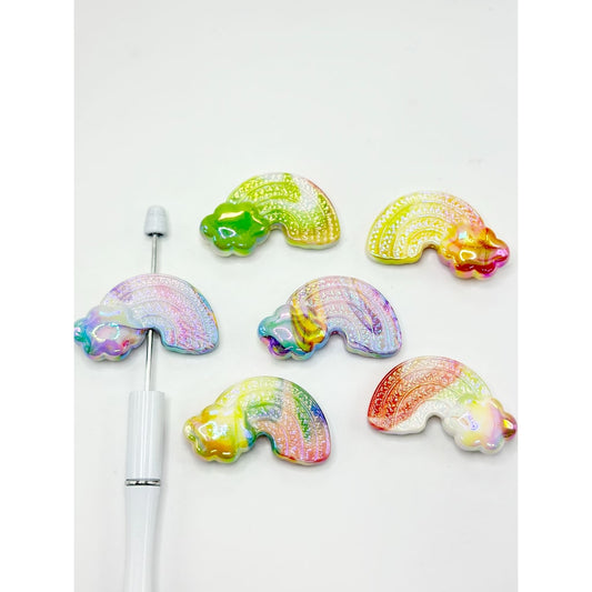 Rainbow Cloud Acrylic Beads with Colorful Abstract Pattern, Random Mix, 50MM by 30MM