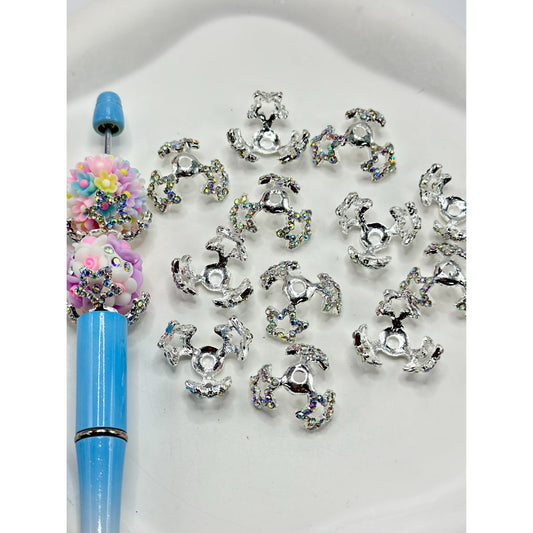 Silver Stars Bead Cage Bead Cap with AB Rhinestones for 20MM Beads