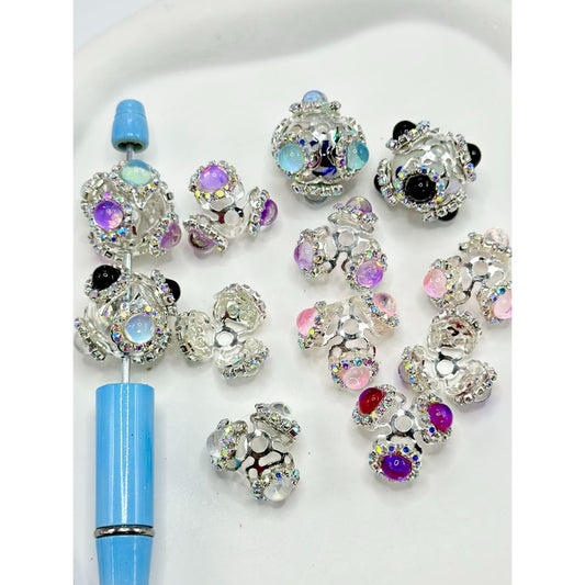 Silver Bead Cage Bead Cap with Colorful Rhinestones Large Pearls for 16MM Beads