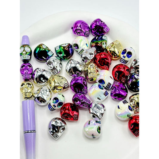 UV Coating Skeleton Skull Head Acrylic Beads, Random Mix, 18MM by 17MM