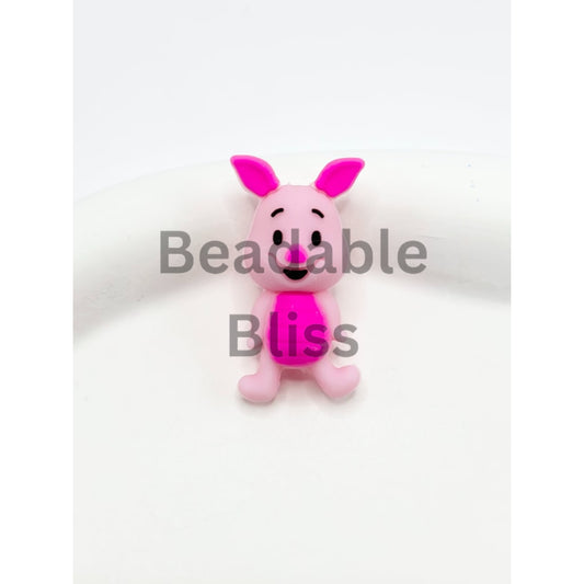 3D Little Pink Piglet Cartoon Silicone Focal Beads