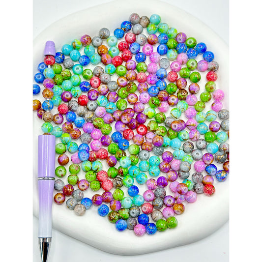 Mini Colorful Acrylic Beads with Gold Stripe, Random Mix, 8mm