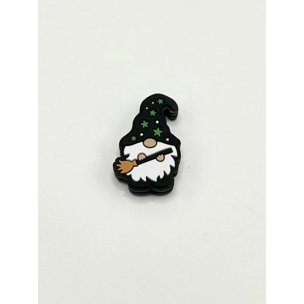 Cute Gnome Dwarf Holds a Besom Broom Silicone Focal Beads