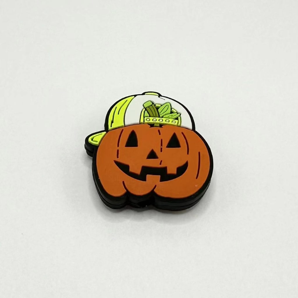 Smile Face Pumpkin with Cap Hat Silicone Focal Beads