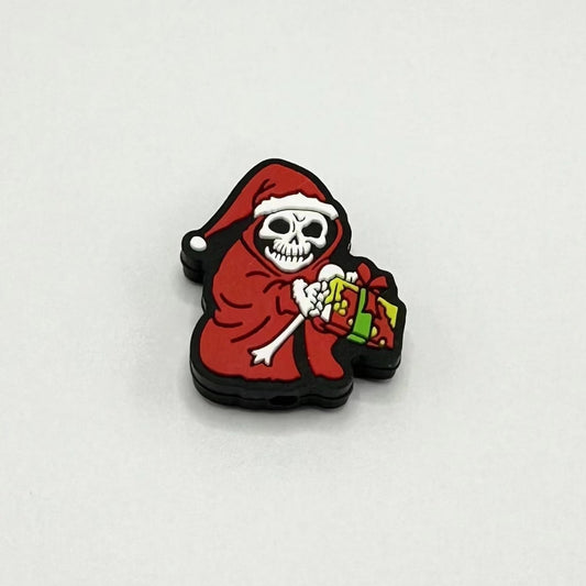 Skeleton Skull in Red Christmas Clothing Silicone Focal Beads