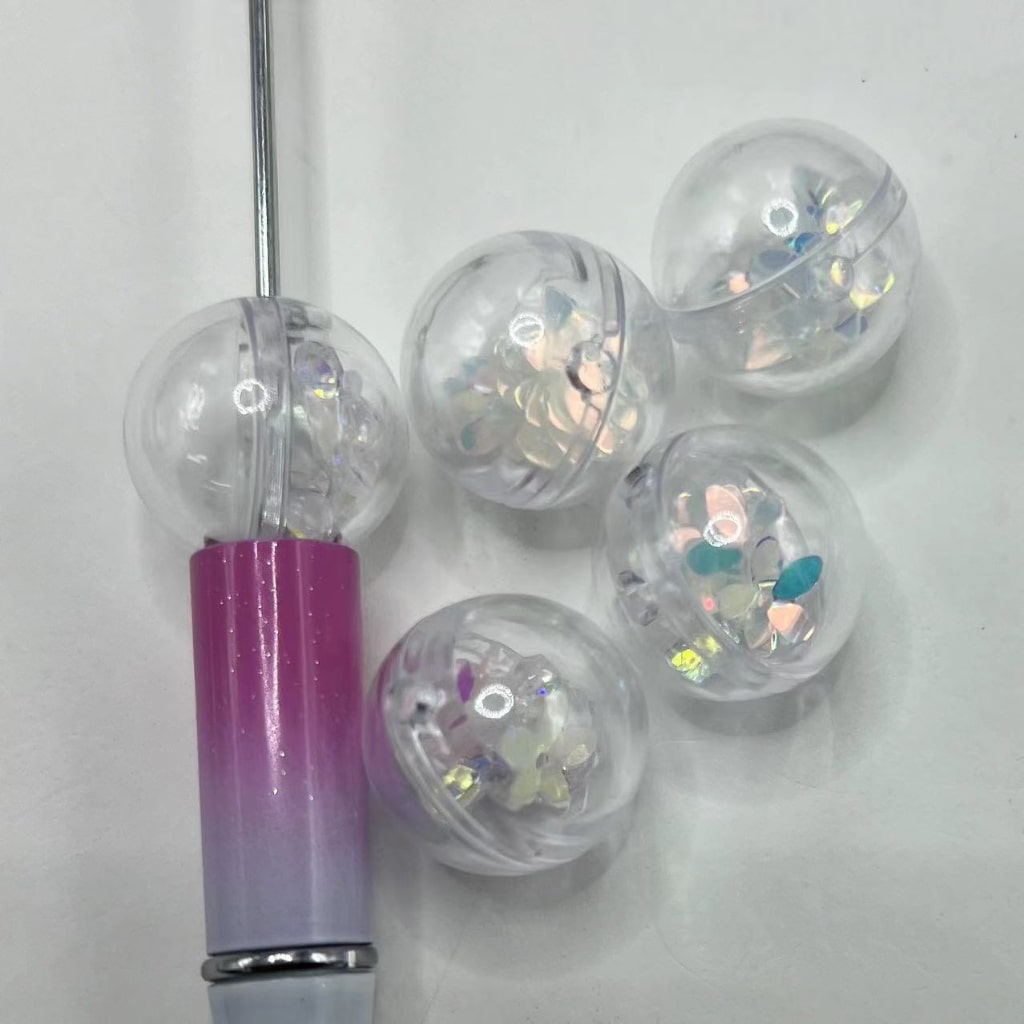 Clear Globe Ball Shake Acrylic Beads Confetti Flake Flower Inside, Random Mix, 20MM