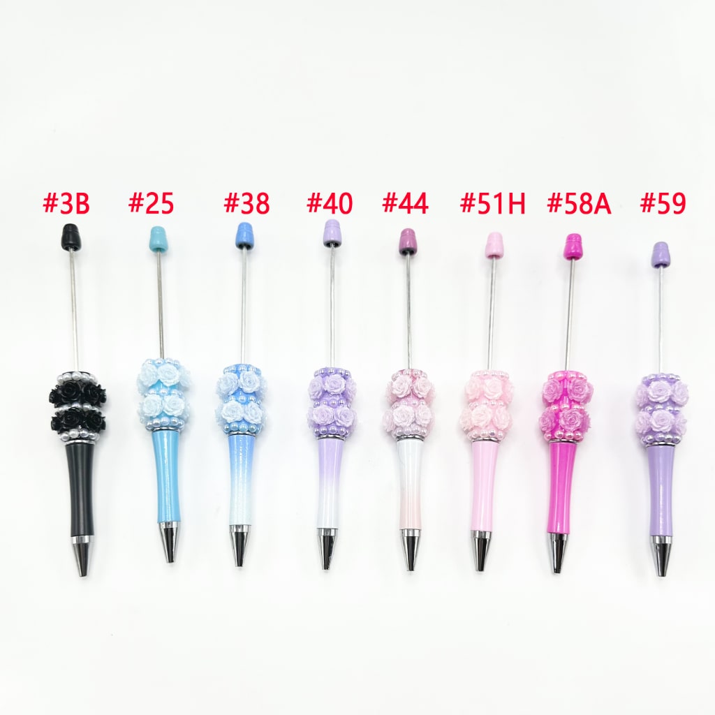 New Style DIY Beadable Pen with Small Flower Pearl in Solid & Ombre Colors