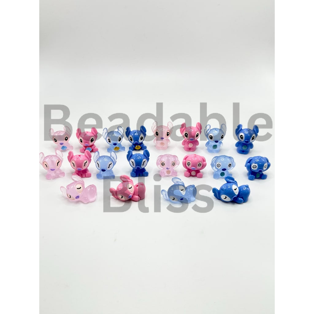 Pink & Blue Cute Stitc Cartoon Pen Toppers Acrylic Beads