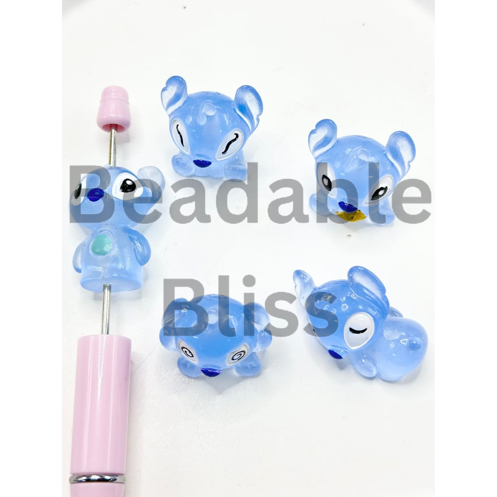 Pink & Blue Cute Stitc Cartoon Pen Toppers Acrylic Beads