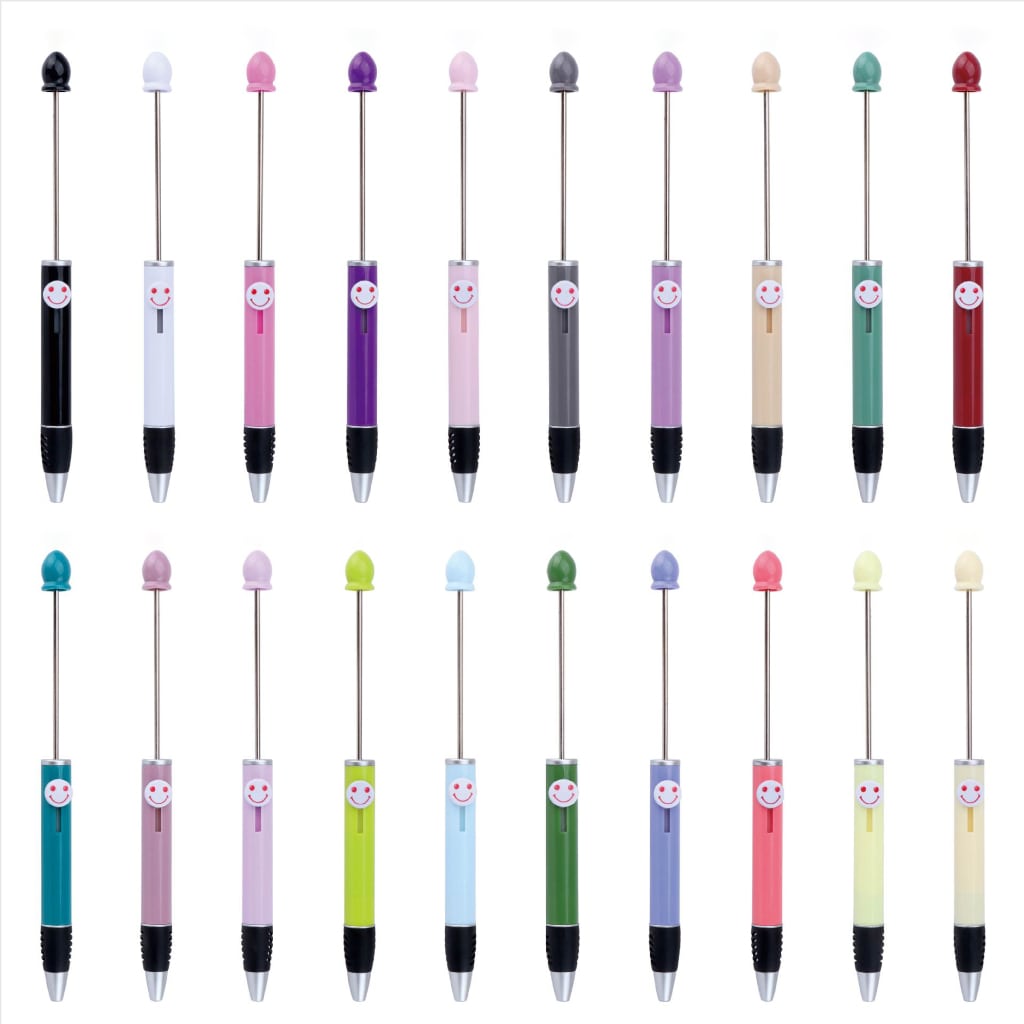 Fashionable DIY Plastic  Beadable Pen with Smile Emoji in Solid Colors