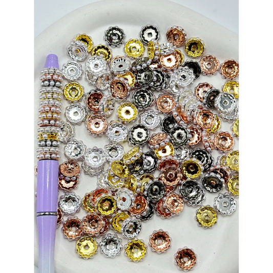 Beadable Metal Spacer with White Pearls, Random Mix, 12MM