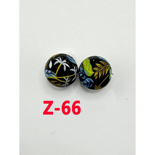 Hawaiian Style Round Printed Silicone Beads 15mm, Number Z-66