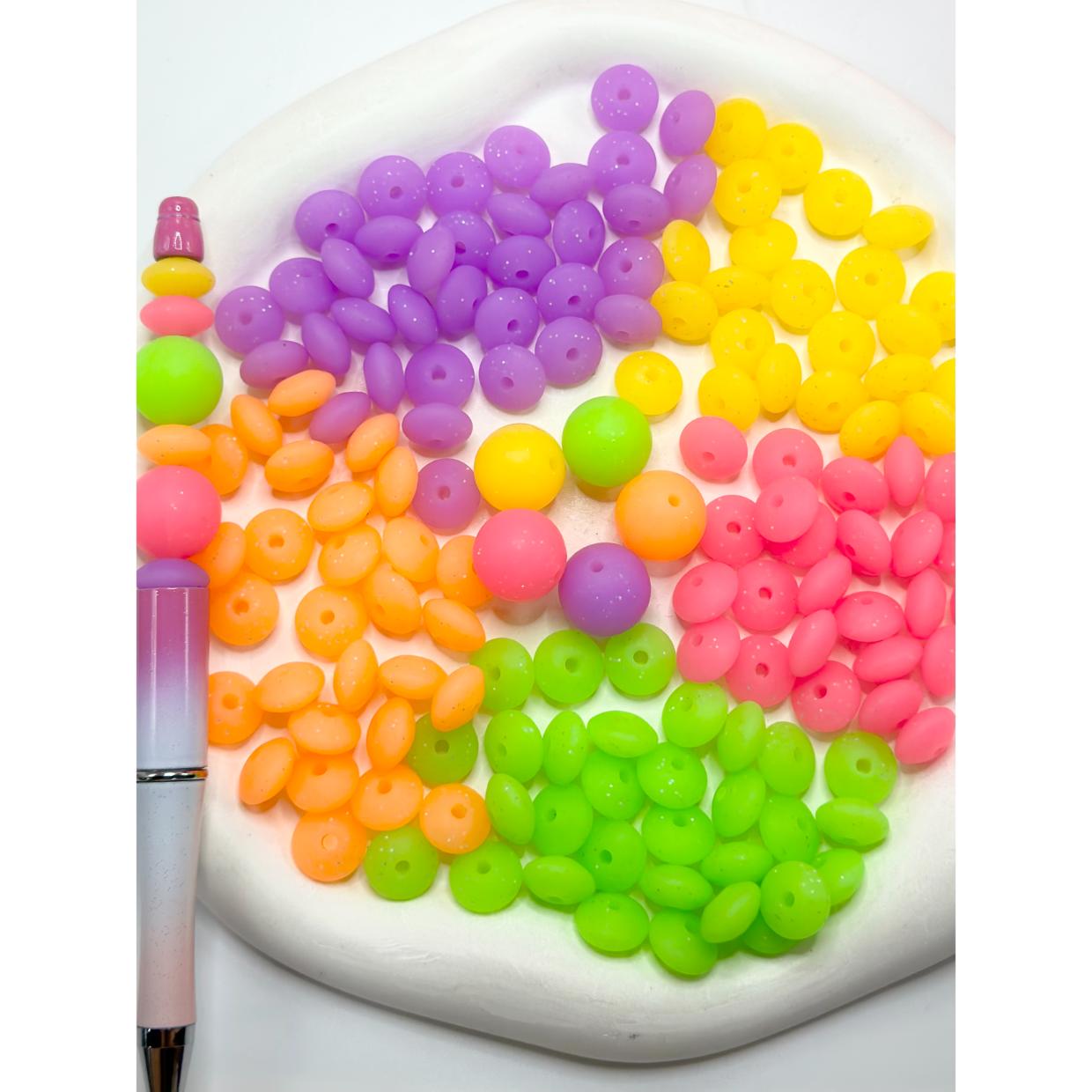 Solid Color Fine Shimmer Silicone Lentil Beads Spacers Saucers Random Mix 12 MM