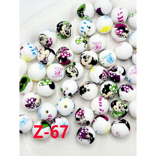 Cute Little Minni Mouse Printed Silicone Beads 15MM, Number Z-67