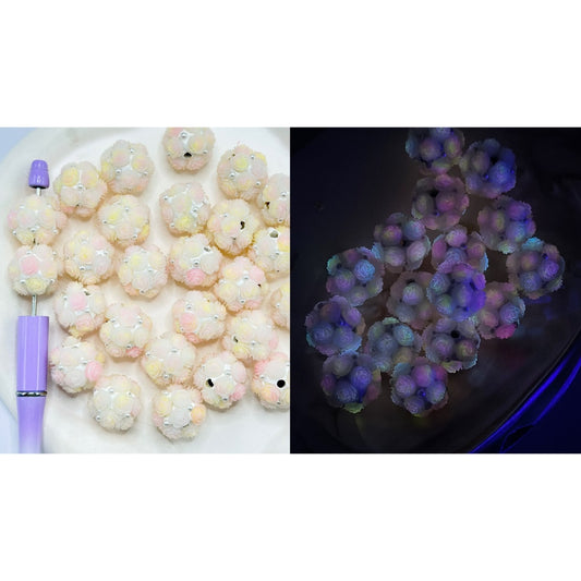 Luminous Small Flower Pearl White Round Clay Beads, 20MM