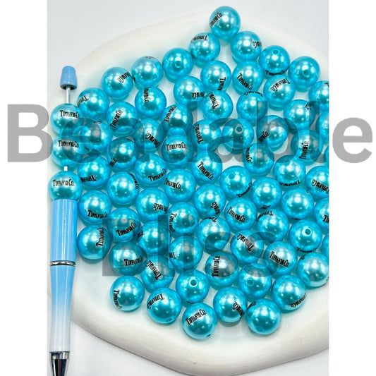 Tiffan Co. Print Bright Blue Round Acrylic Beads, Random Mix, 16MM