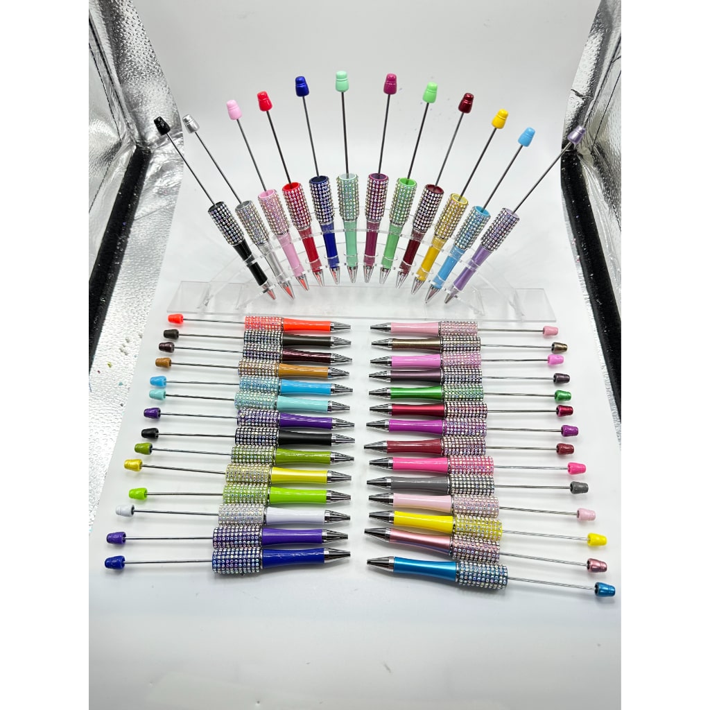 Solid Color Beadable Pen with AB Color Rhinestones, Random Mix