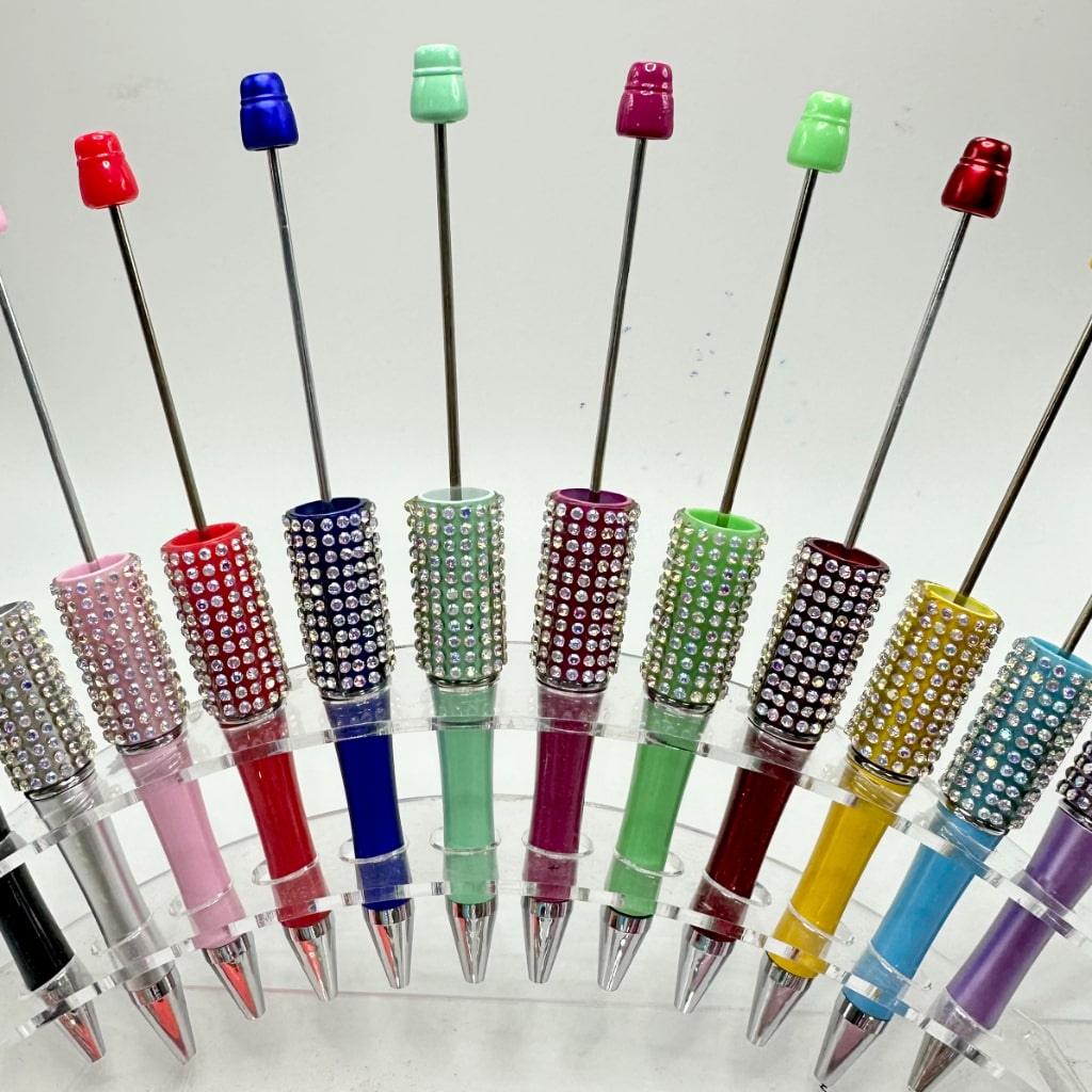 Solid Color Beadable Pen with AB Color Rhinestones, Random Mix