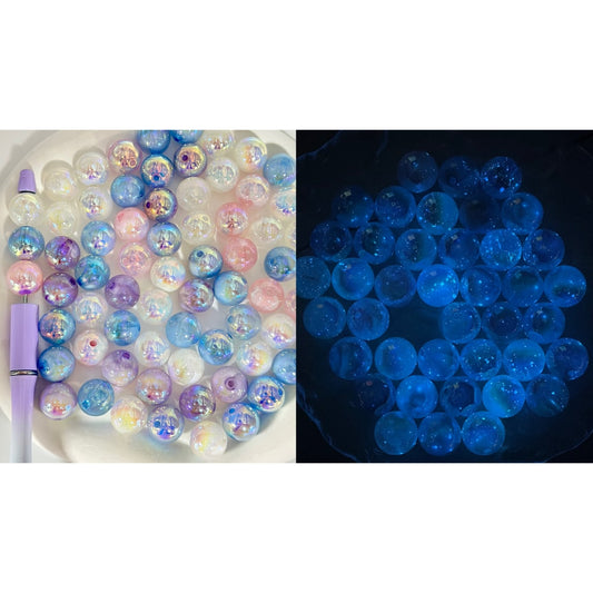 UV Coating Luminous Abstract Cloud Round Acrylic Beads, Random Mix, 16MM