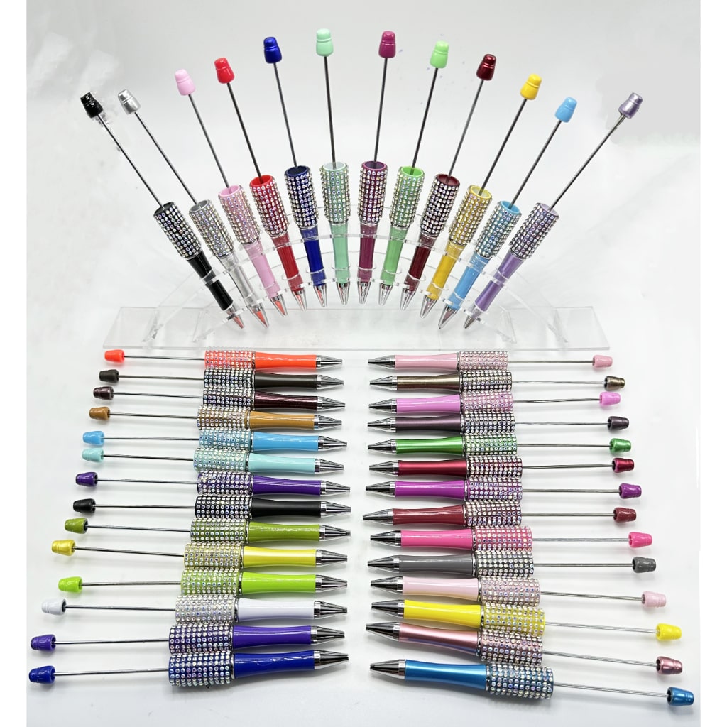 Solid Color Beadable Pen with AB Color Rhinestones, Random Mix