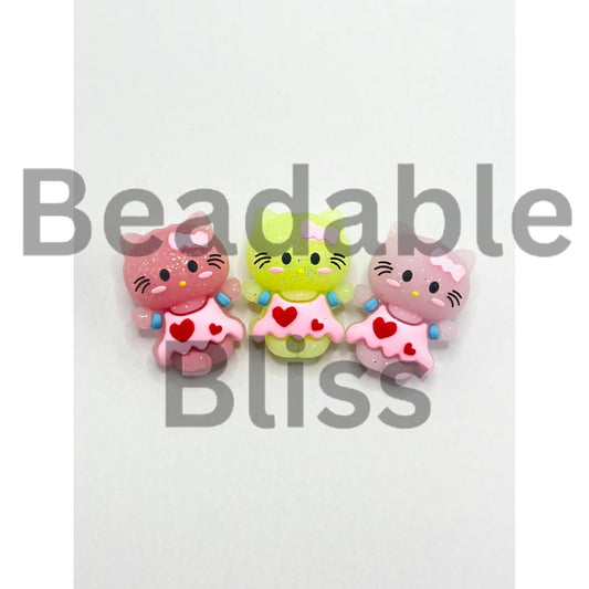 3D Little Cute HK Kitten Cat Heart Dress Silicone Focal Beads