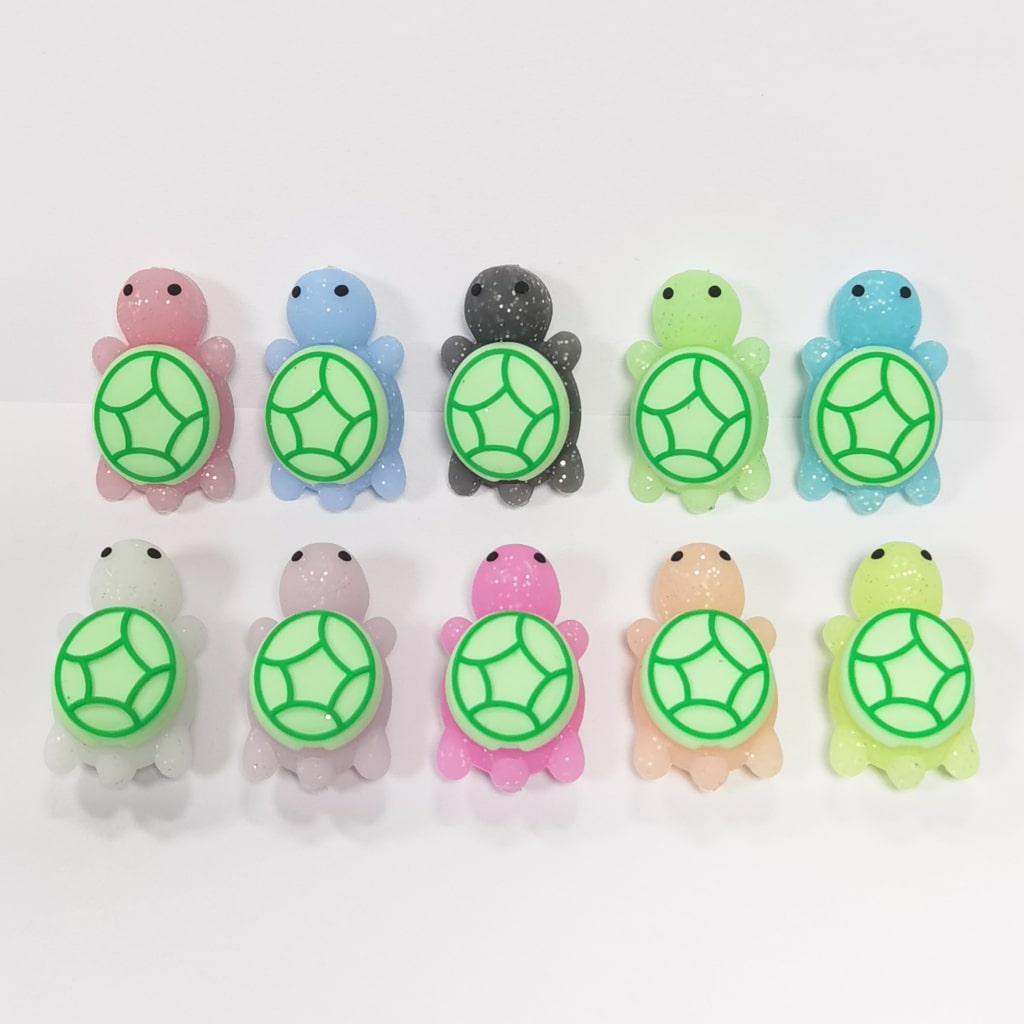 3D Luminous Glittery Cute Turtle Tortoise Silicone Focal Beads, Random Mix