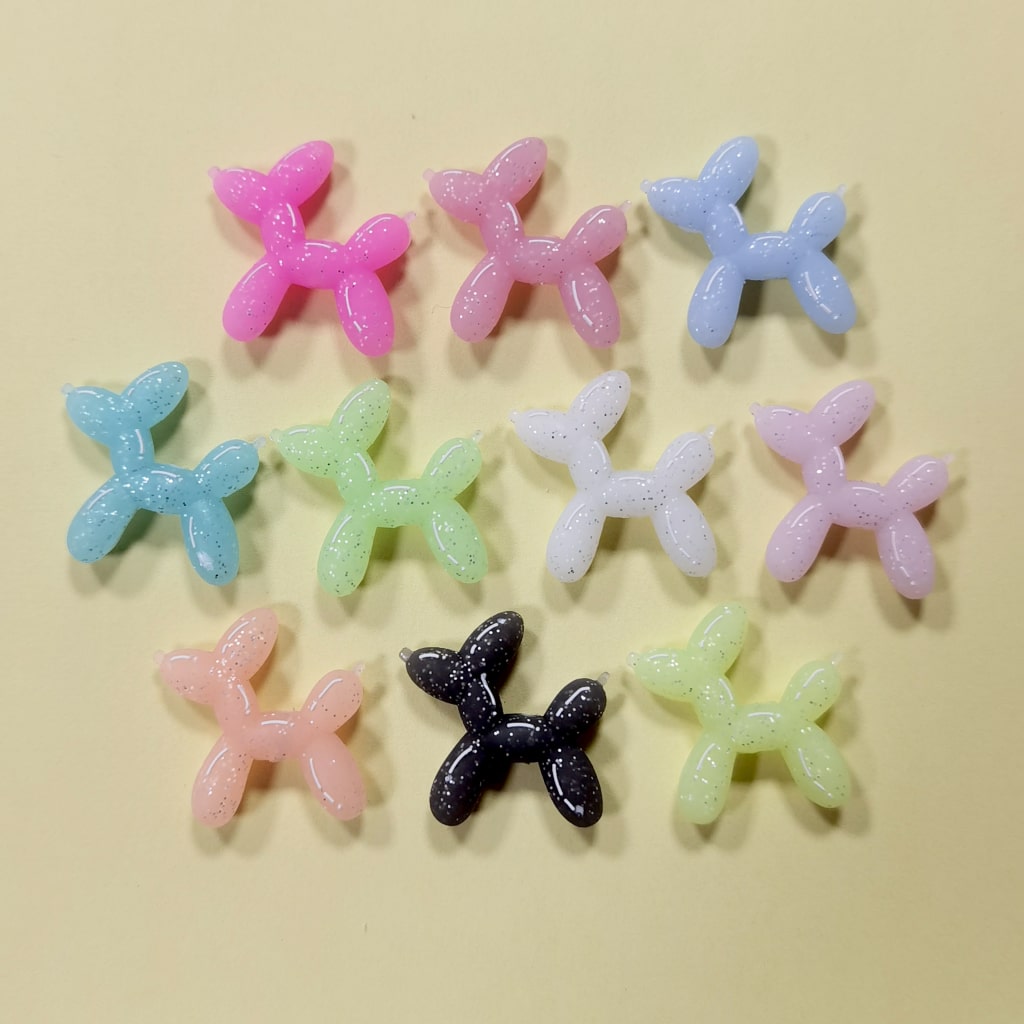 3D Luminous Glittery Puppy Dog Silicone Focal Beads, Random Mix