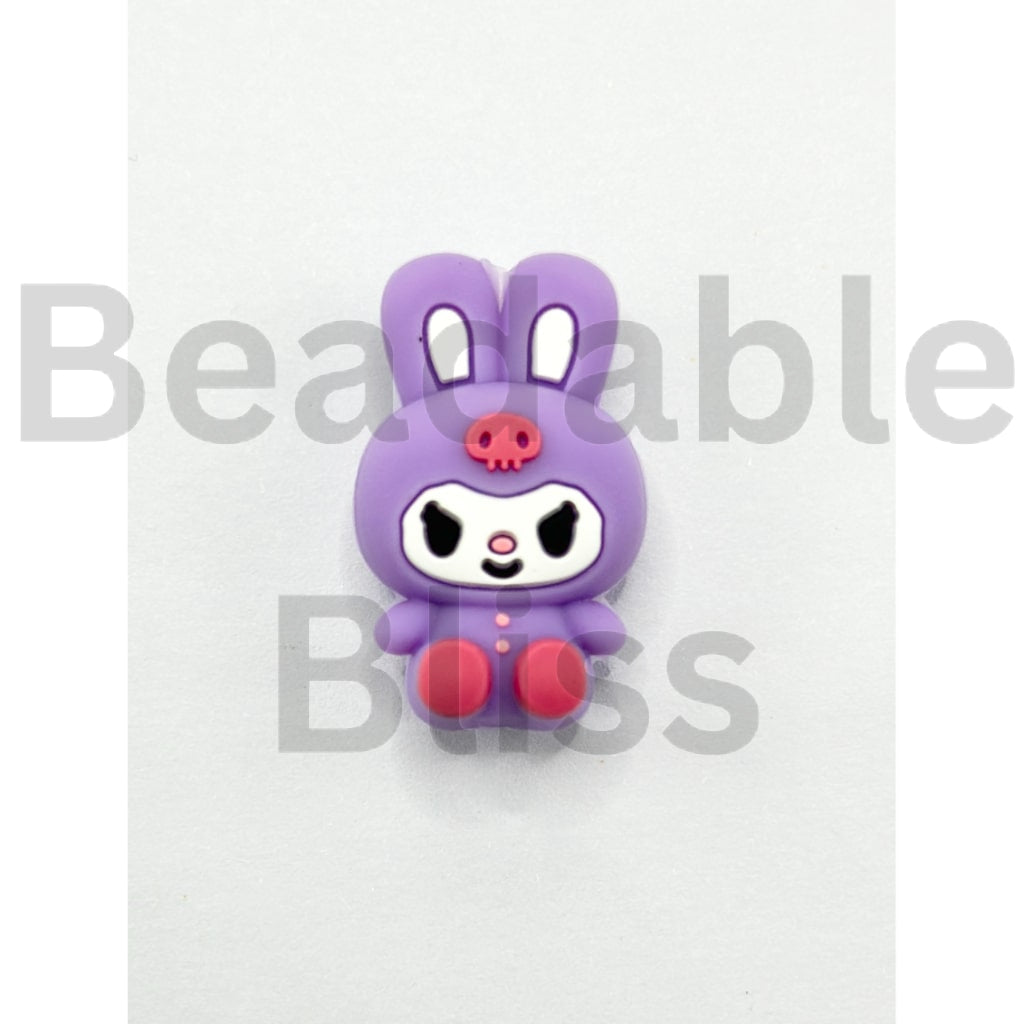 3D Little Cute Kurom Purple Bunny Rabbit Silicone Focal Beads