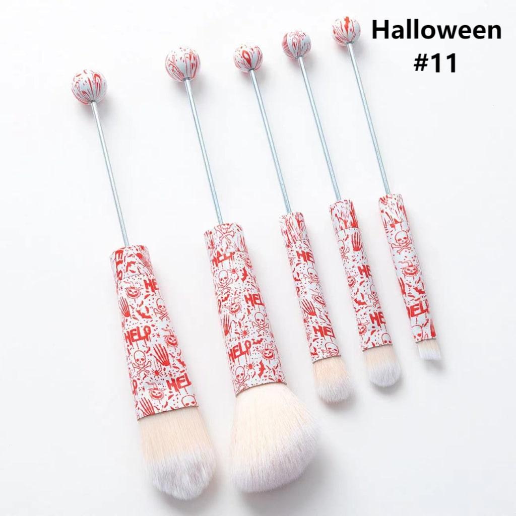 Metal Beadable Halloween Printed Makeup Brushes (1 Set = 5 pieces)