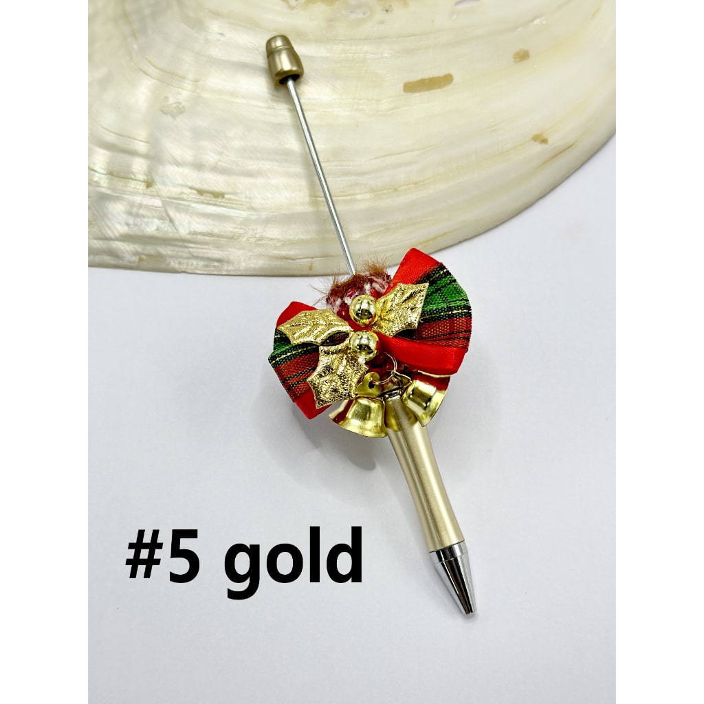 Beadable Christmas Theme Pen with Bowknot Bell Leaf in Solid Color