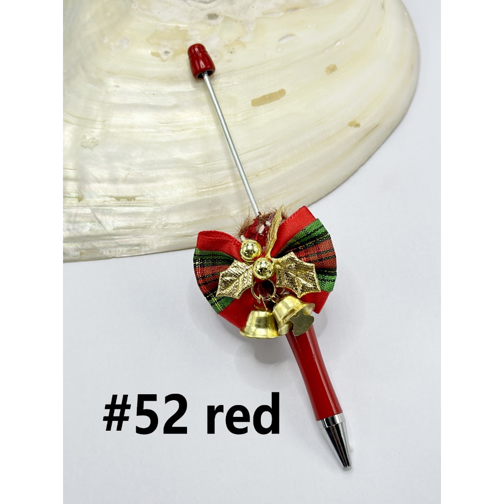 Beadable Christmas Theme Pen with Bowknot Bell Leaf in Solid Color