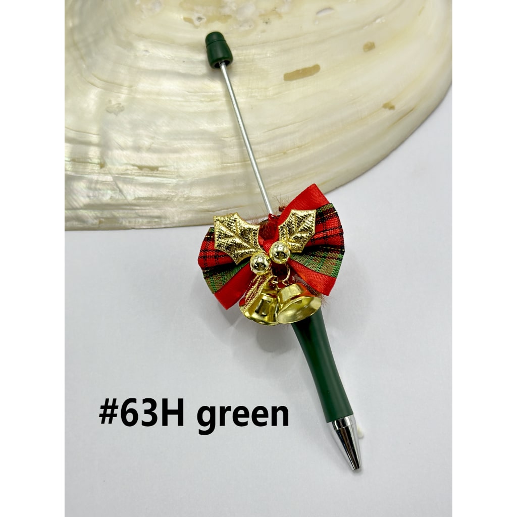 Beadable Christmas Theme Pen with Bowknot Bell Leaf in Solid Color