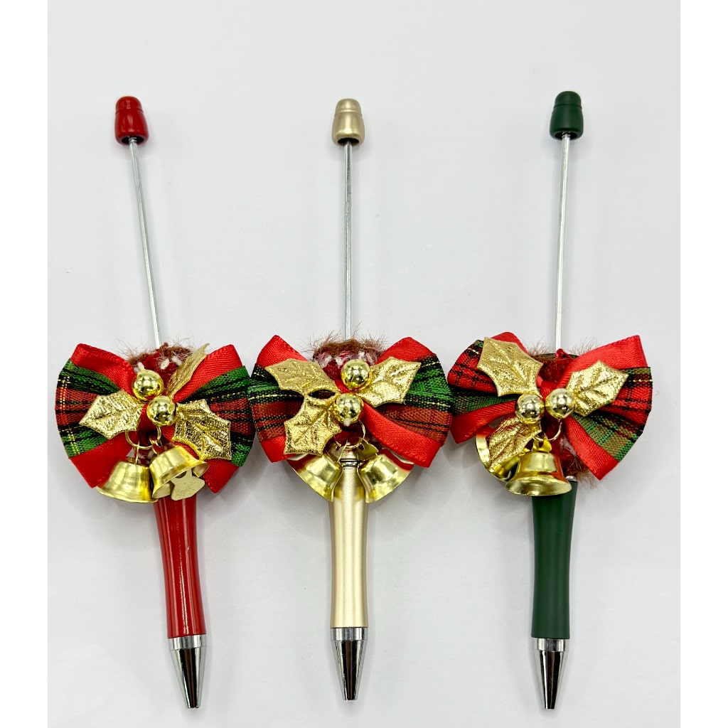 Beadable Christmas Theme Pen with Bowknot Bell Leaf in Solid Color