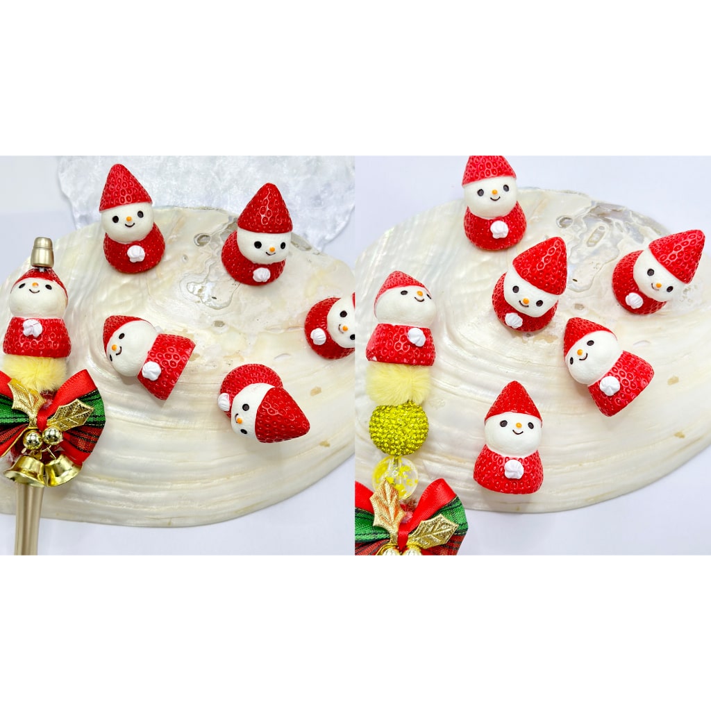 Mini Cute Strawberry Snowman Pen Topper Acrylic Beads, Around 33*23MM