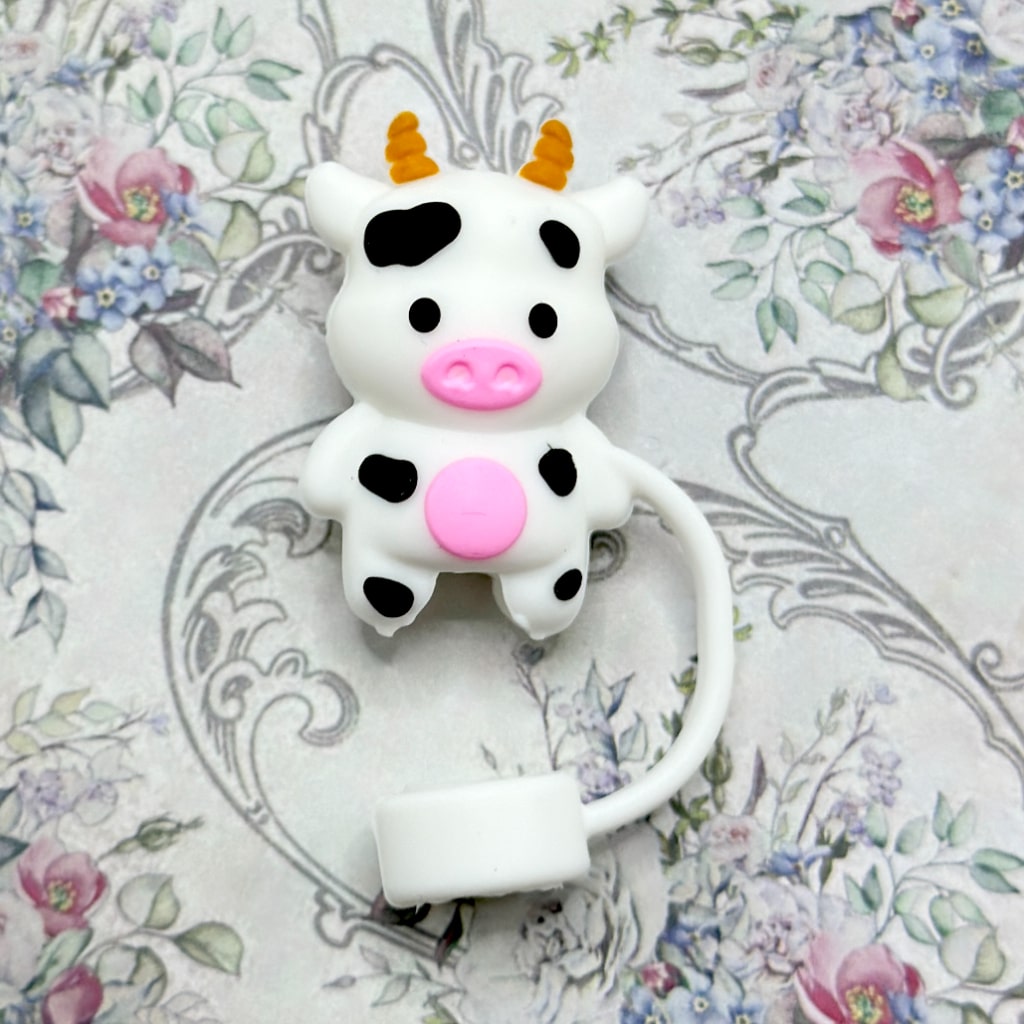 Little Cute Cow Calf Food Grade Cup Tumbler Silicone Straw Topper