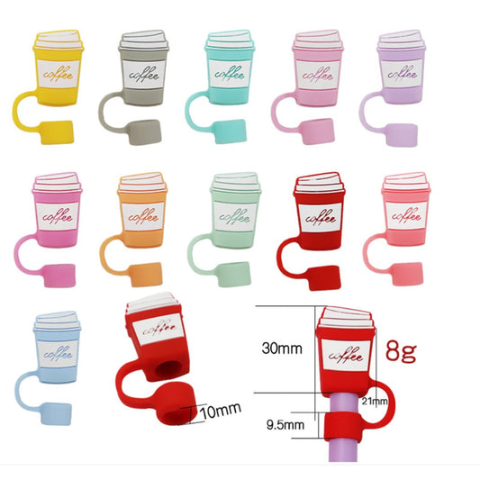 Mini Coffee Cup Food Grade Tumbler Silicone Straw Topper, Random Mix