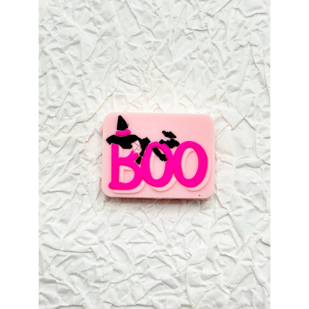 Pink Boo Halloween Rectangle Silicone Focal Beads