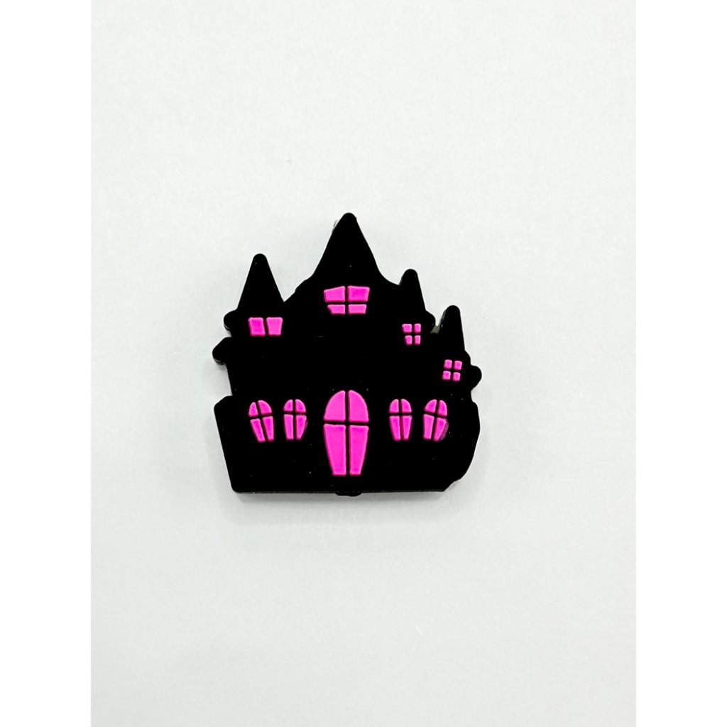 Black Pink Castle Halloween Silicone Focal Beads