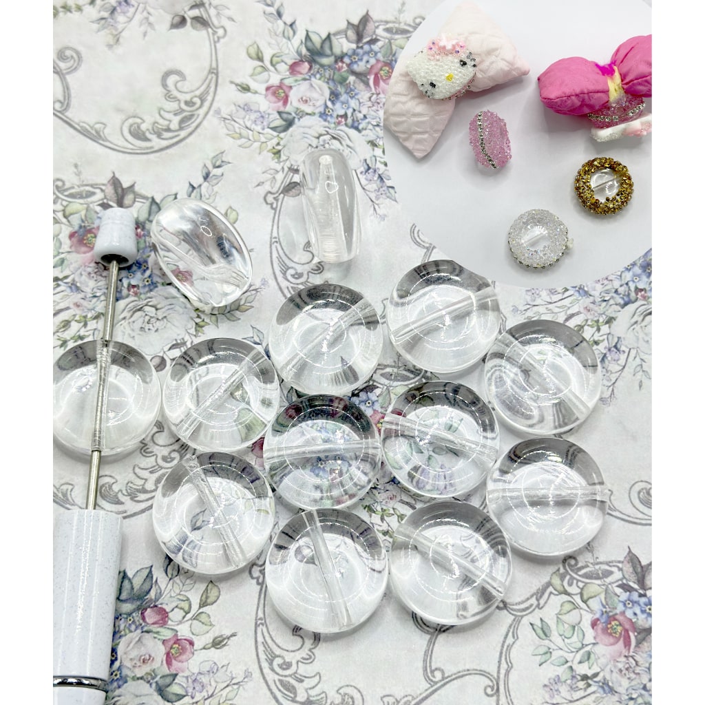 DIY Clear Round Cookie Shape Base Acrylic Beads Accessories, 22MM