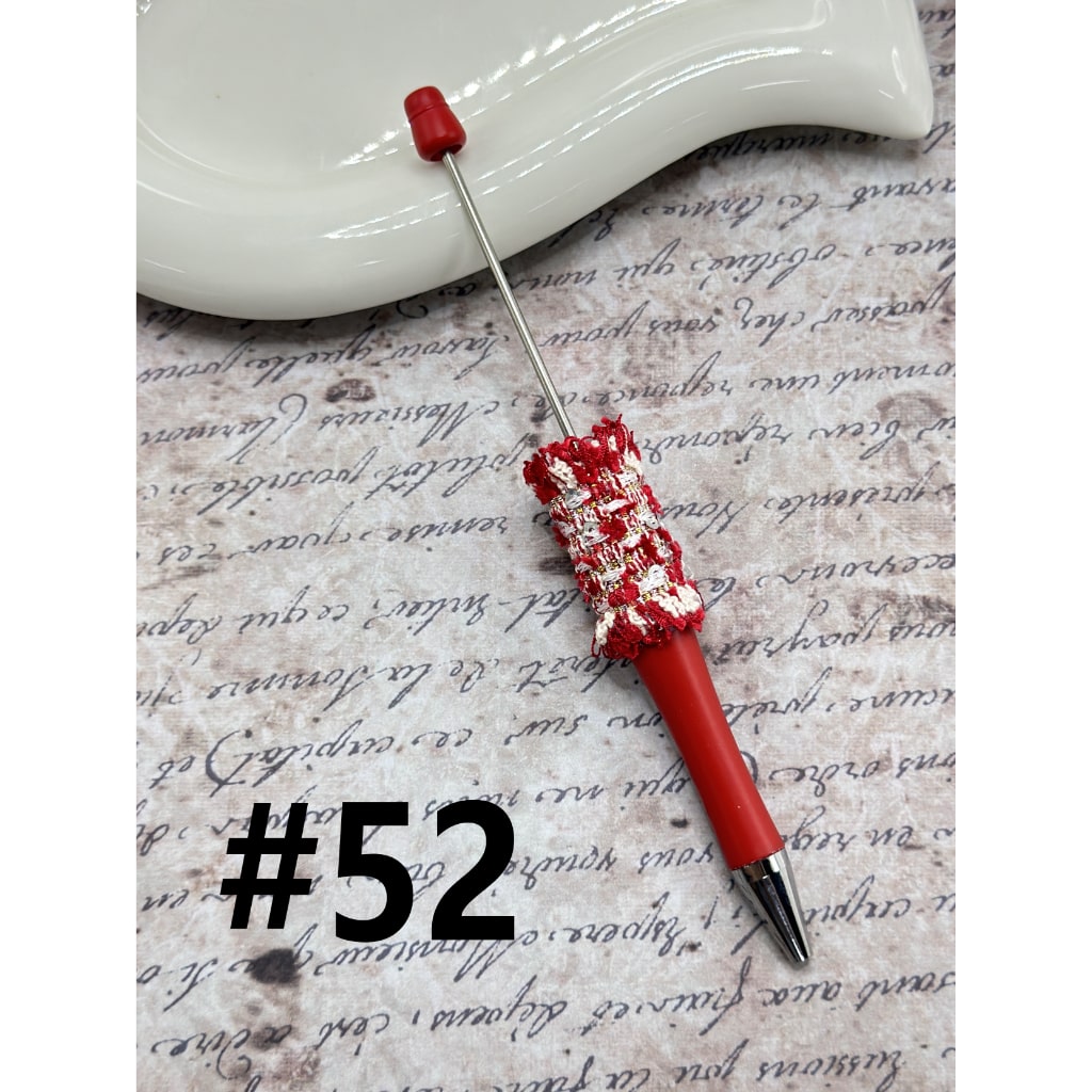 DIY Beadable Pen with Hand-made Fabric Wrap Small Shiny Flakes in Red Colors, Please Read the Description