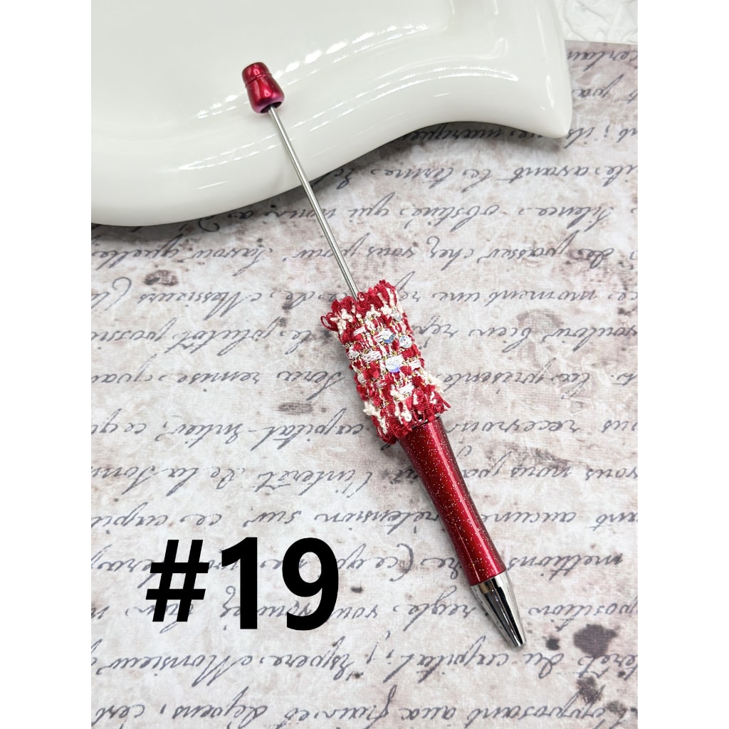 DIY Beadable Pen with Hand-made Fabric Wrap Small Shiny Flakes in Red Colors, Please Read the Description