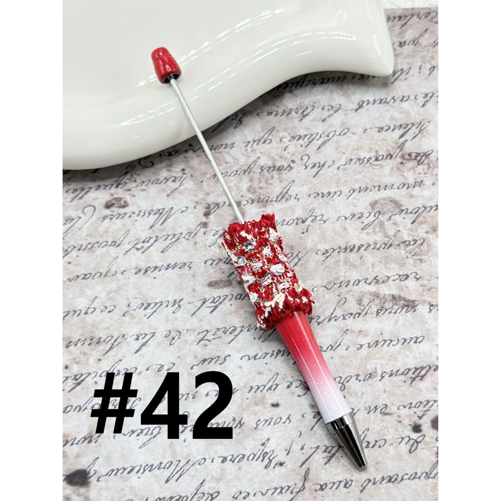 DIY Beadable Pen with Hand-made Fabric Wrap Small Shiny Flakes in Red Colors, Please Read the Description