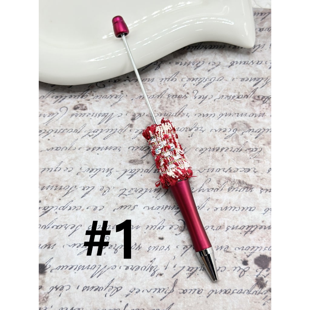 DIY Beadable Pen with Hand-made Fabric Wrap Small Shiny Flakes in Red Colors, Please Read the Description