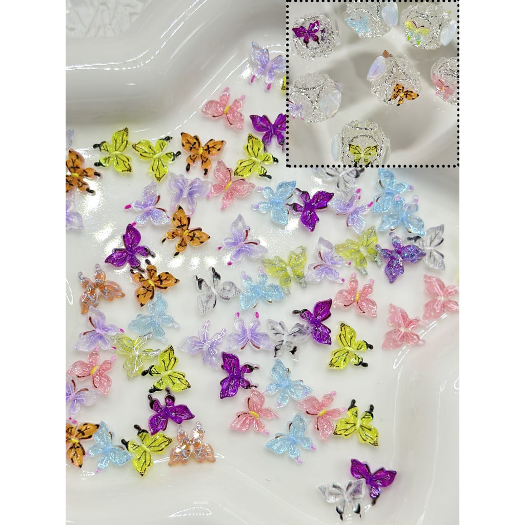 Mini Cute Translucent Butterfly Charms Accessories, Random Mix, Around 8*10MM